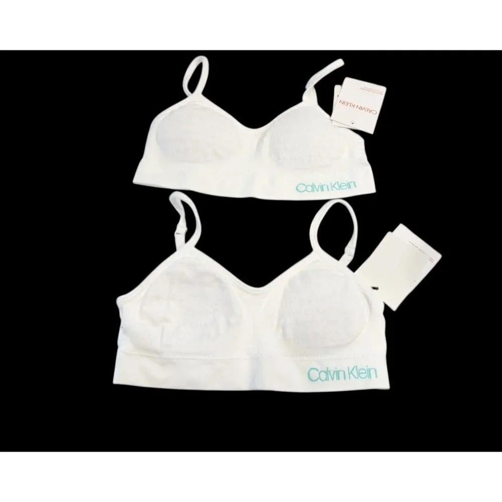 Two Calvin Klein Girl's Seamless Signature Bralettes White Size S (6/6X) NWT